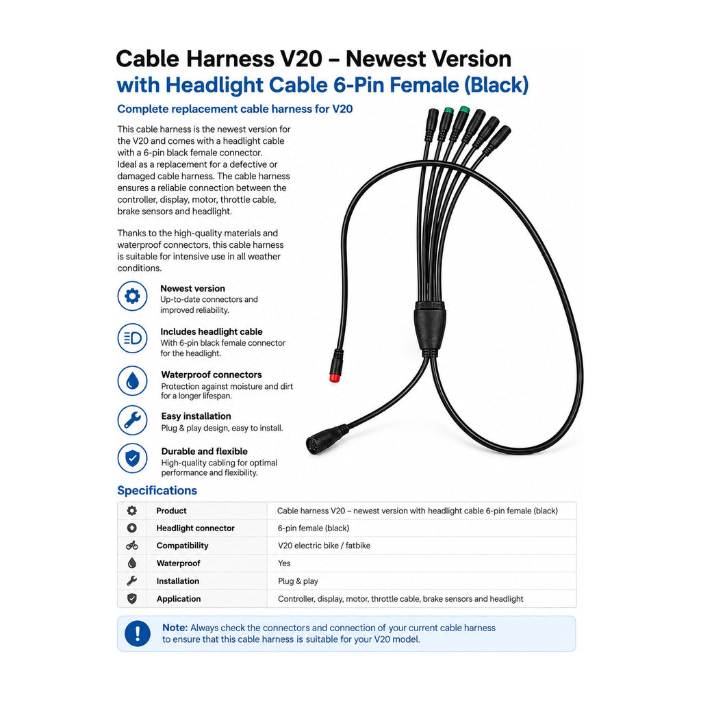 Qmwheel V20 kabelboom nieuwste versie – 6-pins koplampstekker
