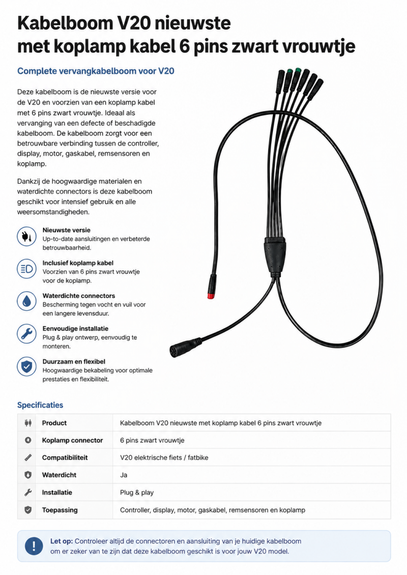 Qmwheel V20 kabelboom nieuwste versie – 6-pins koplampstekker